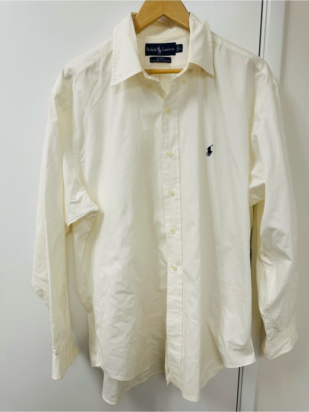 Ralph Lauren Men's Long-Sleeve Button-Down Shirt - Cream with Navy Logo